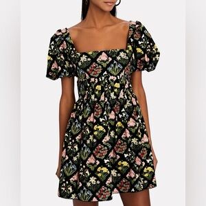 Agua by Agua Bendita's 'Caramelo' Pleated Floral Print Cotton Poplin Mini Dress